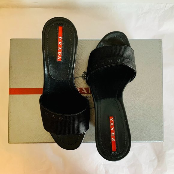 PRADA SHOES WEDGES BLACK WITH DUST BAG MADE IN ITALY - Picture 2 of 15